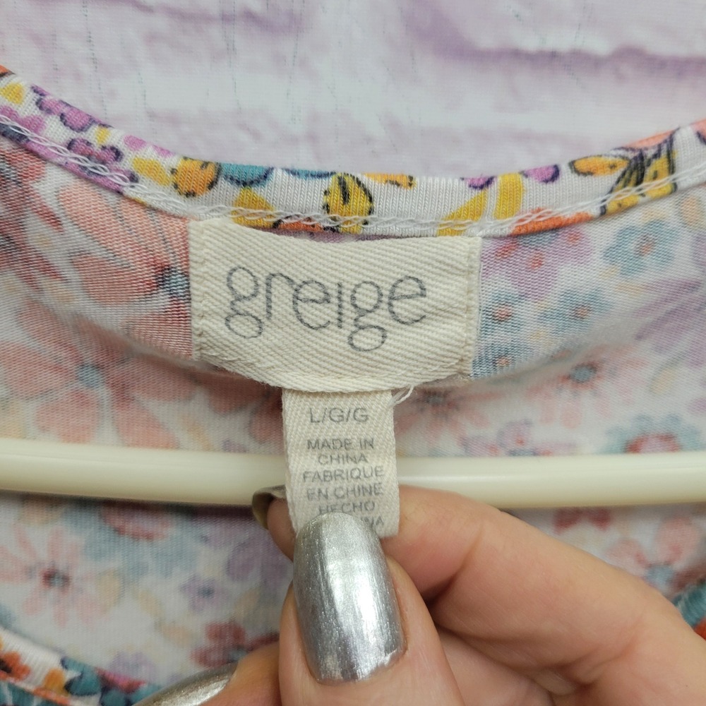Greige Floral Tiered Cottage Dress Sz L Stretch Boho Lightweight Feminine Summer - Picture 6 of 8